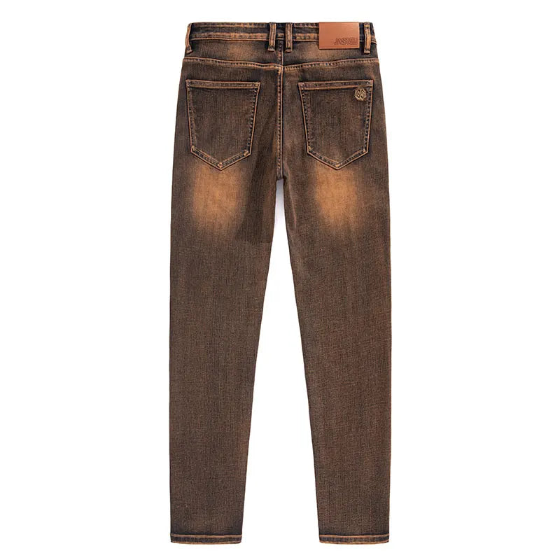 High-quality Denim Double-core Cotton Elastic Straight-fit Jeans