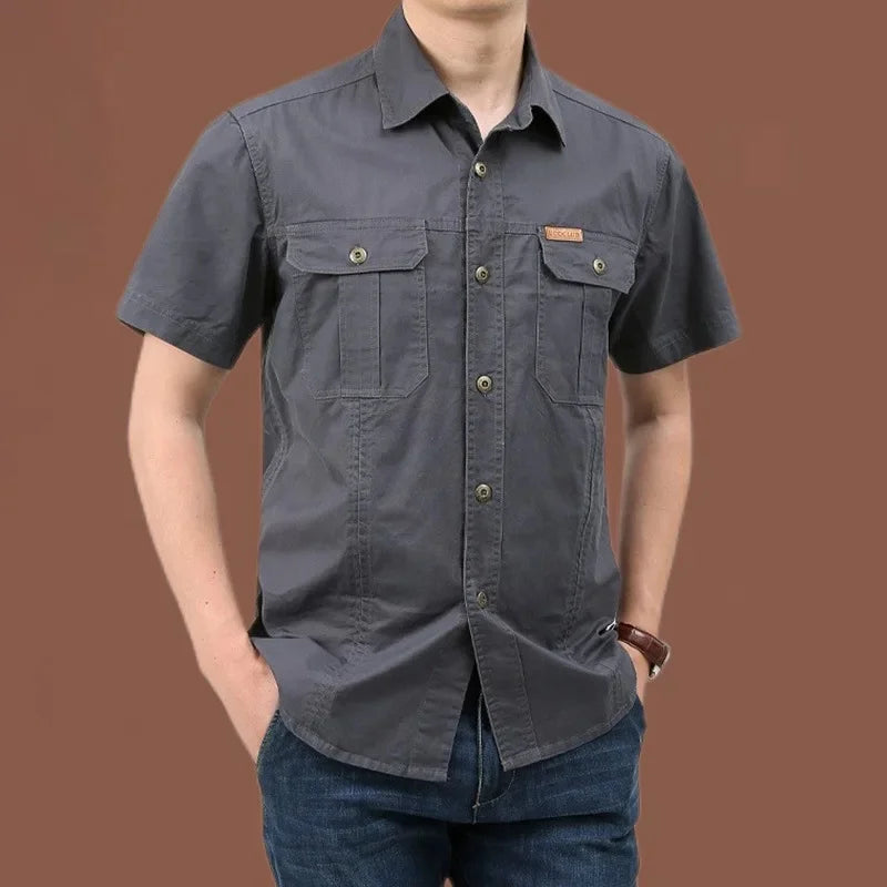 Double Pocket Khaki Short Sleeves Shirt