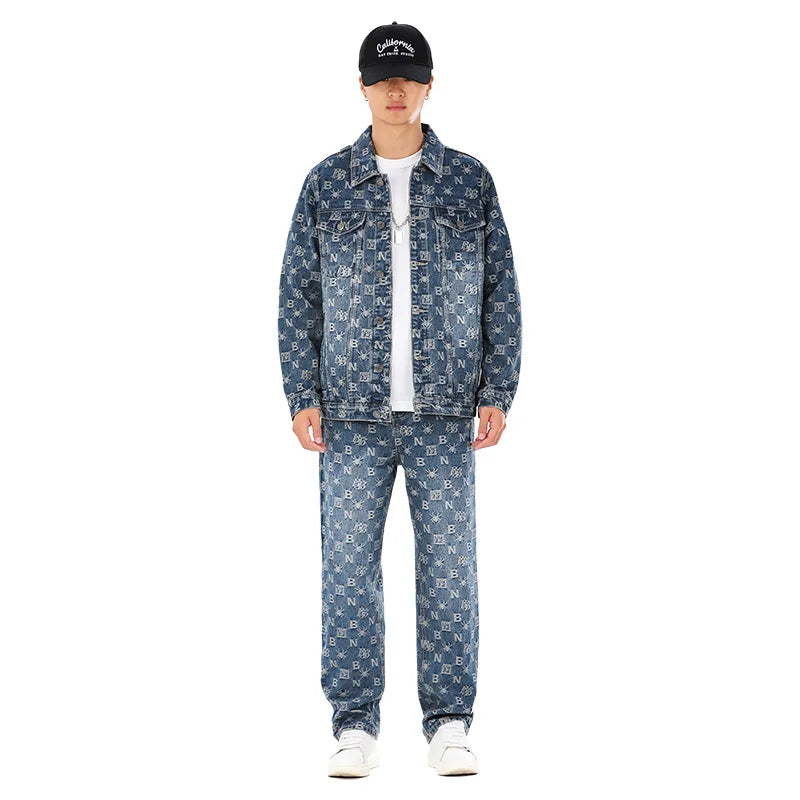 Styled Men's Denim Jacket and Trousers