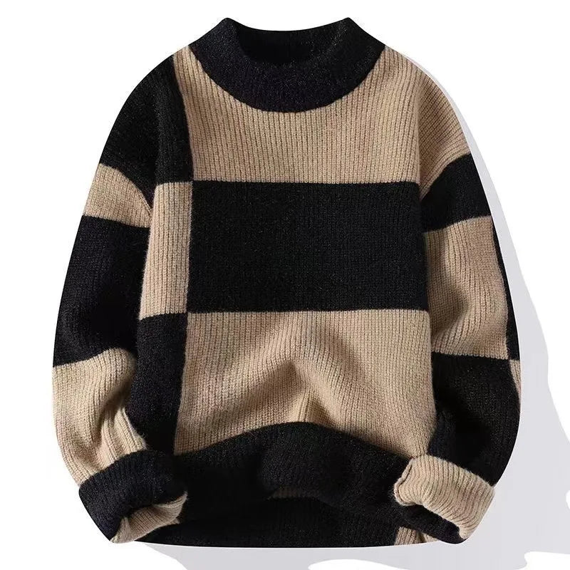 Plaid Round-neck Knitted Sweater