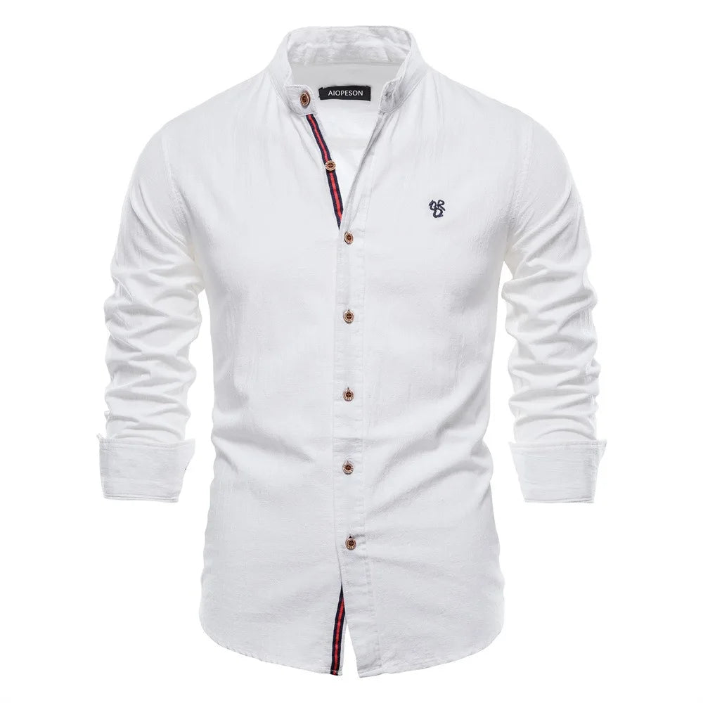 Mandarin Collar Style Linen Shirt