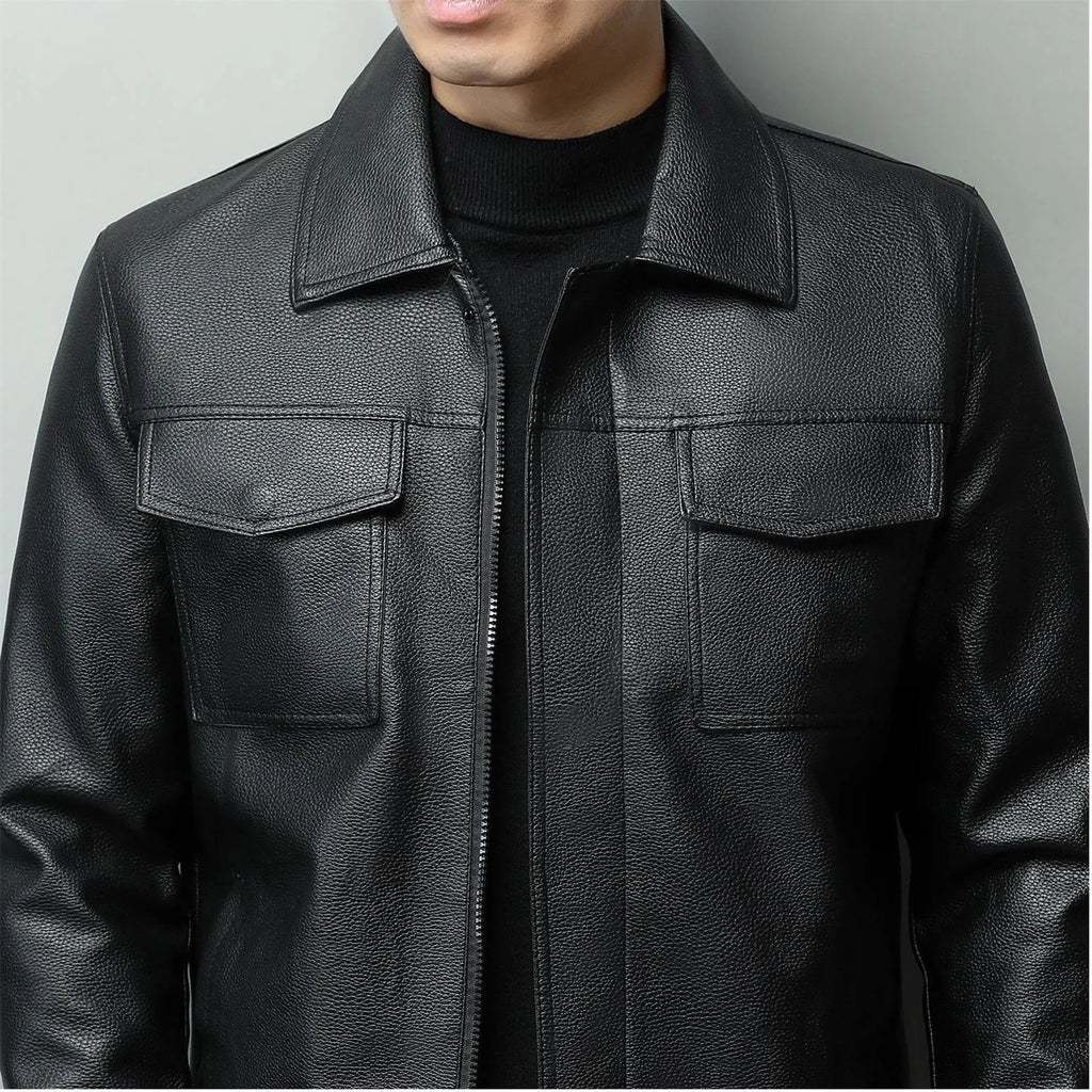 Leather Jacket Double Pocket