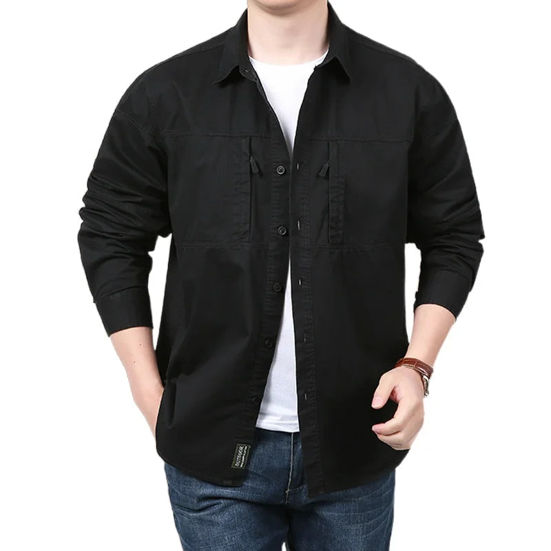 Long Sleeves Zipped Dual Pockets Shirt