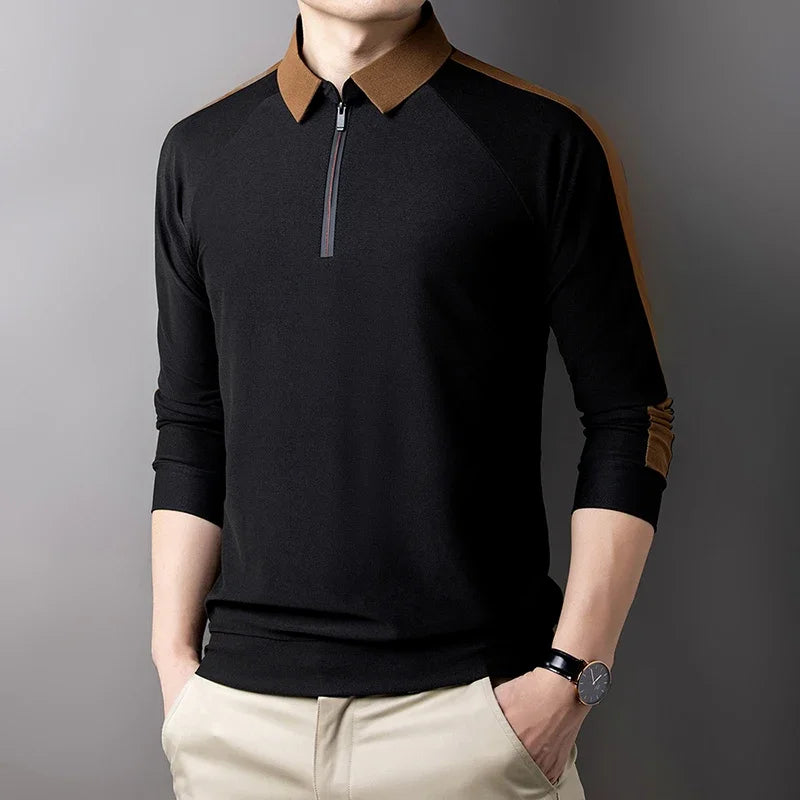Zipped Closure Polo Long Sleeve T-shirt