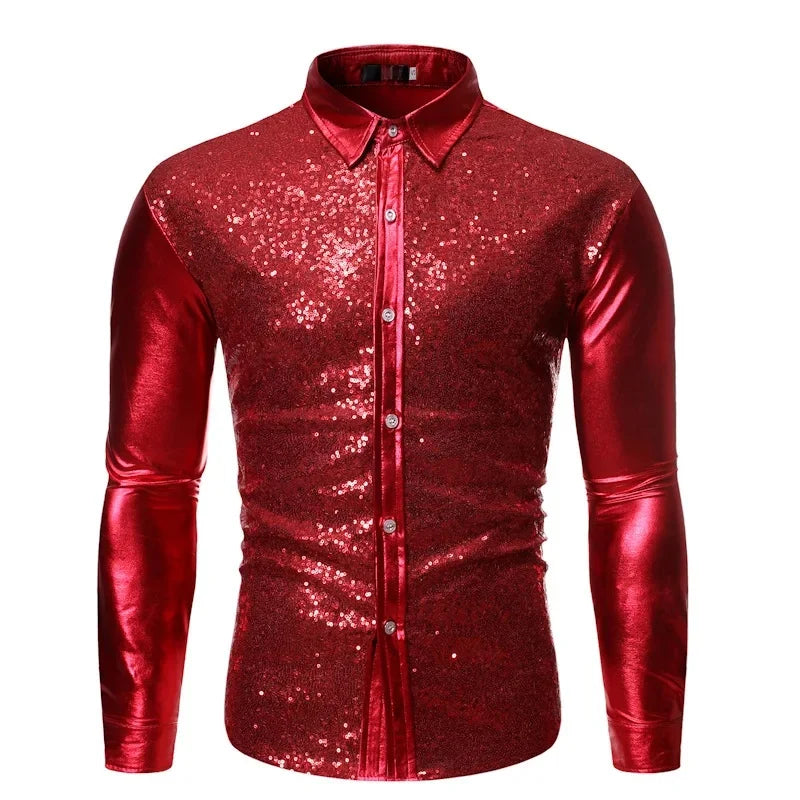 Glittering Golden Embossing Nightclub Shirt
