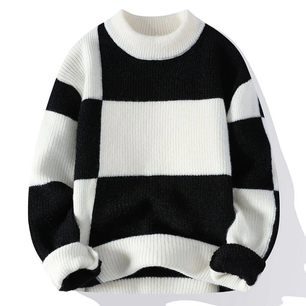 Plaid Round-neck Knitted Sweater