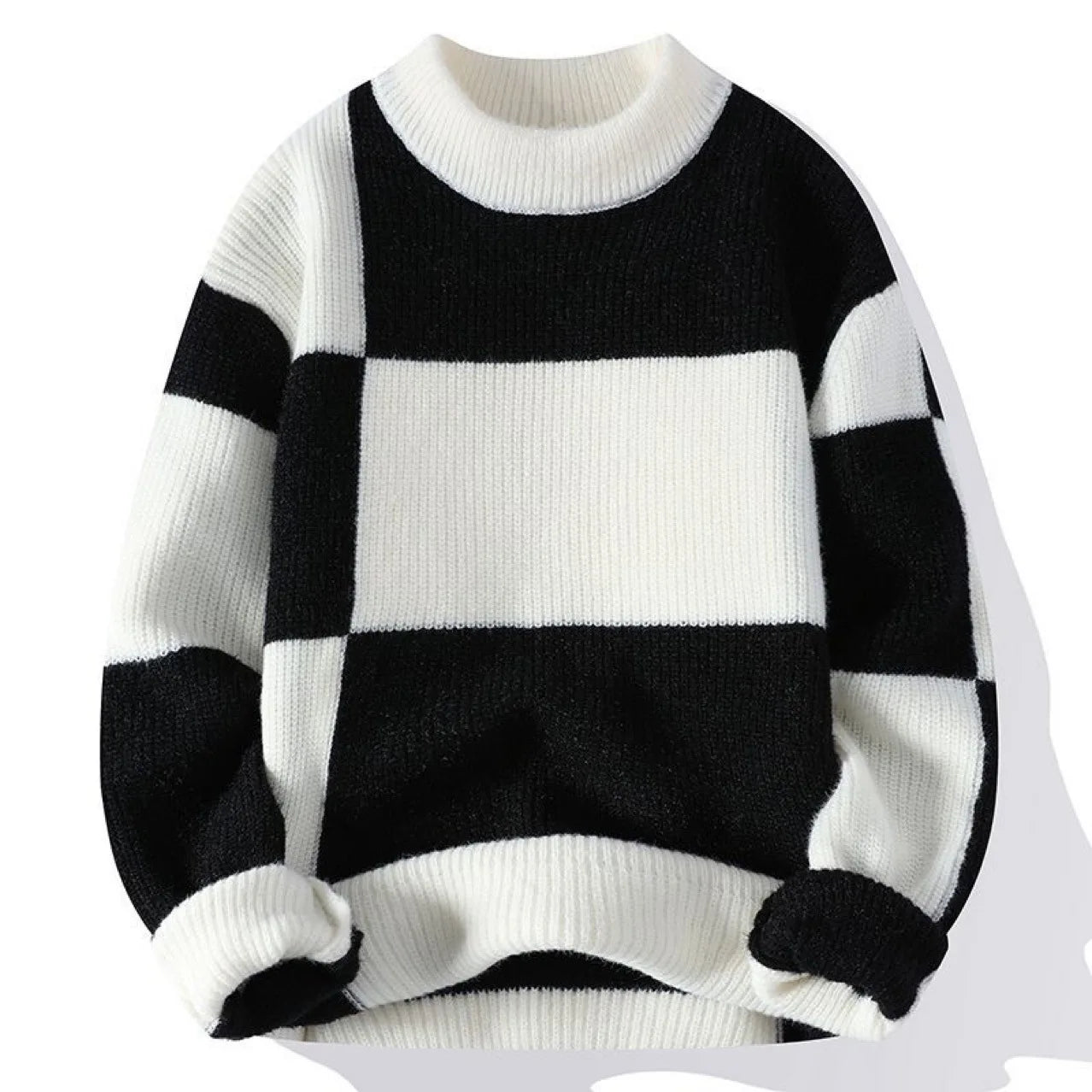 Plaid Round-neck Knitted Sweater