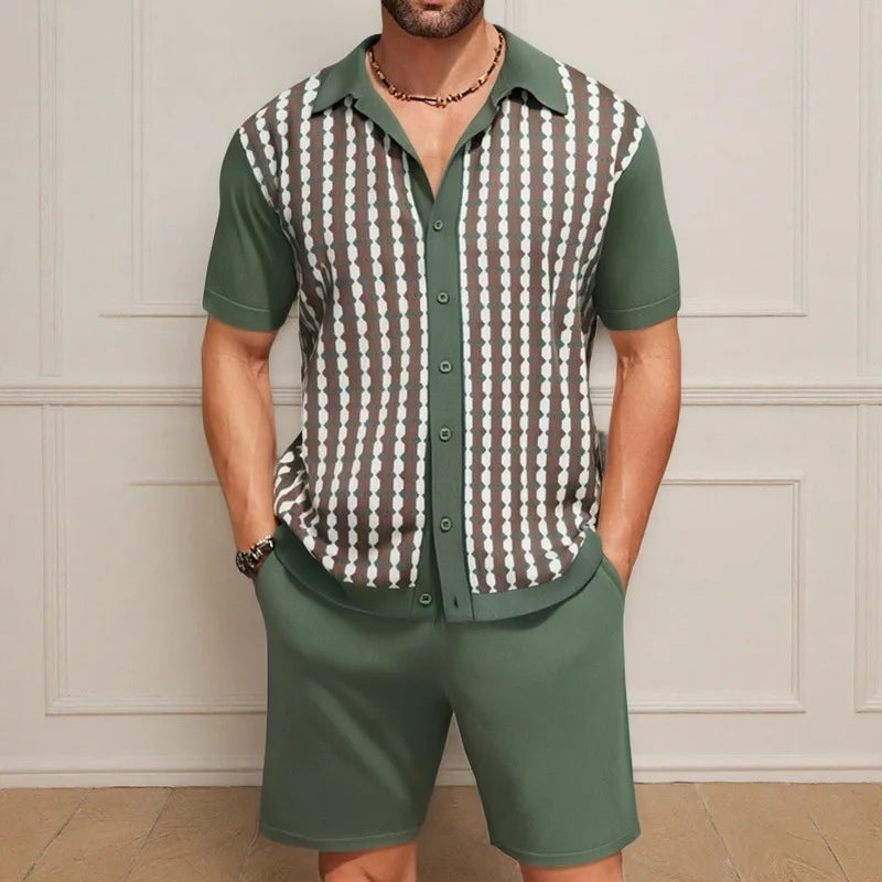 Knitted short-sleeved jacquard two-piece