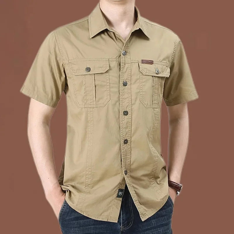 Double Pocket Khaki Short Sleeves Shirt