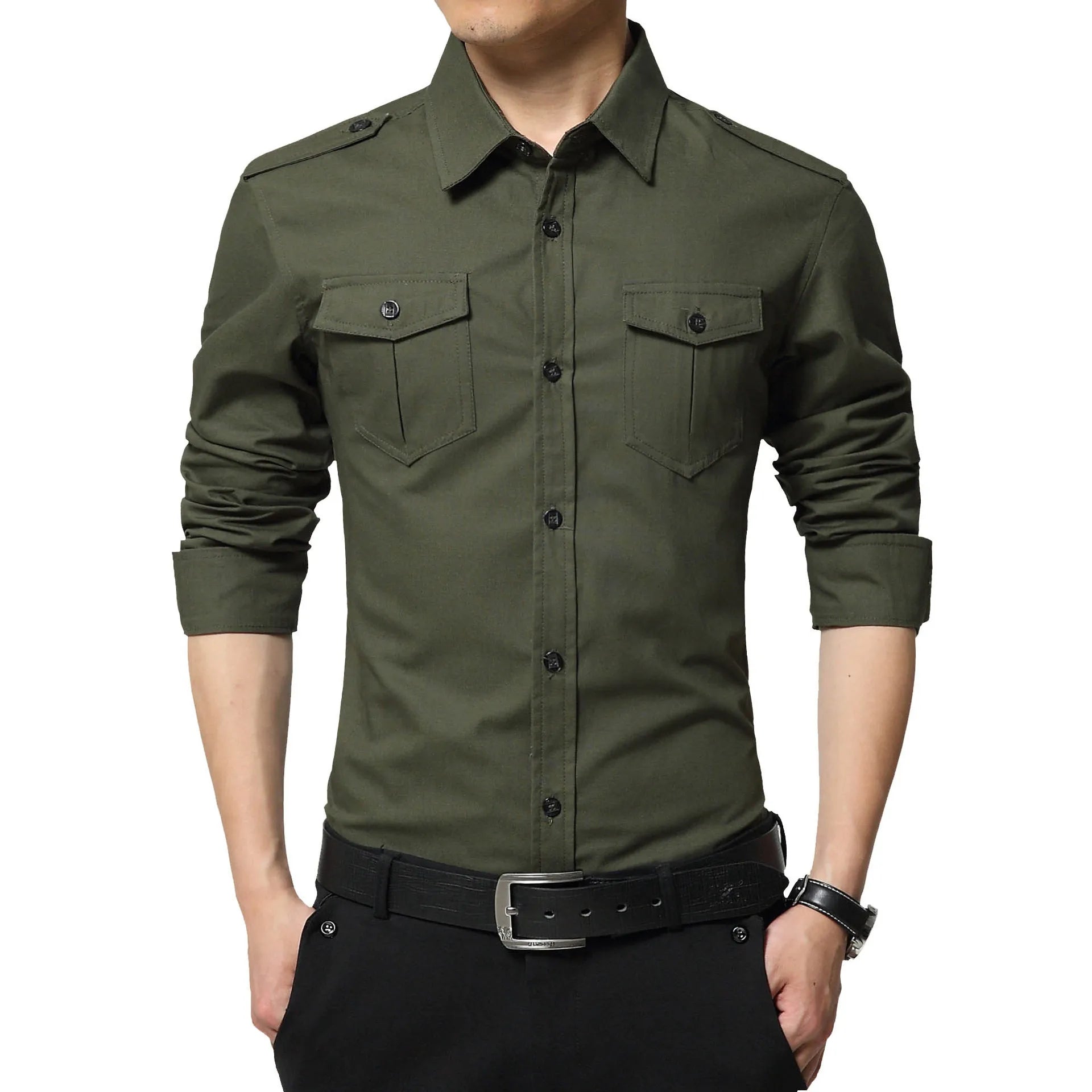 Military Style Dual Pockets Shirt