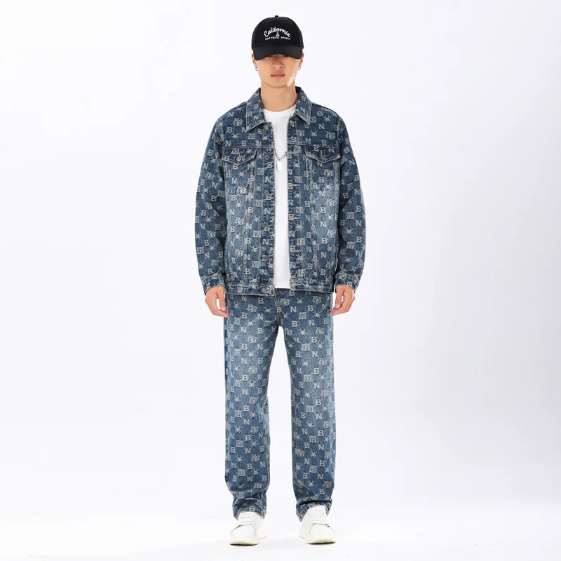 Styled Men's Denim Jacket and Trousers