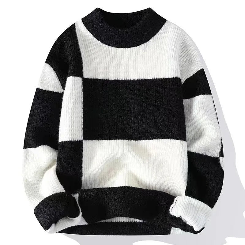 Plaid Round-neck Knitted Sweater