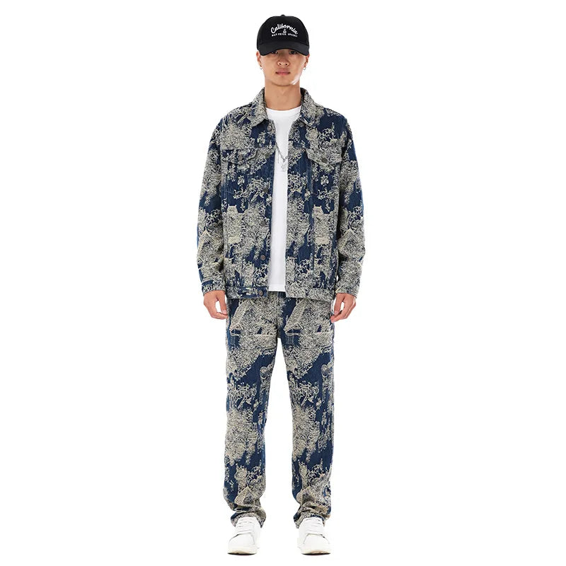 Styled Men's Denim Collar Jacket and Pant