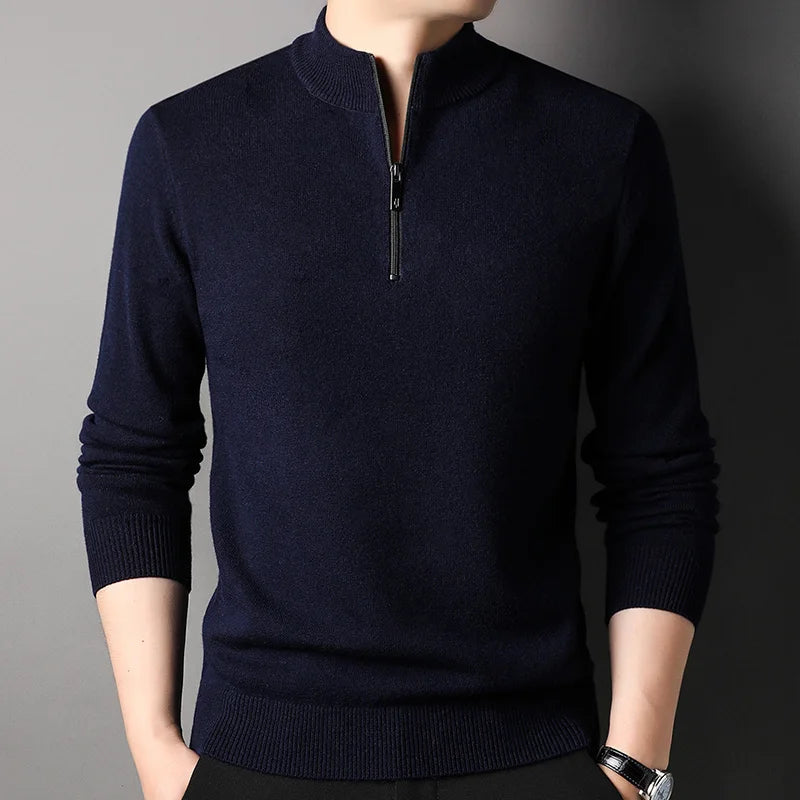 Solid Color Mock Collar Sweatshirt