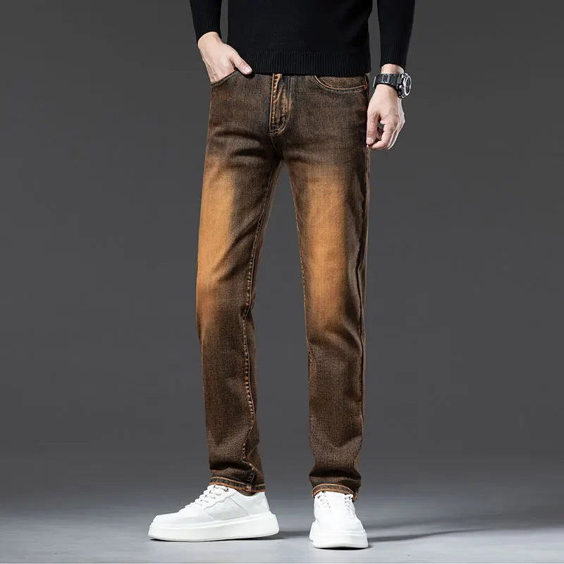 High-quality Denim Double-core Cotton Elastic Straight-fit Jeans
