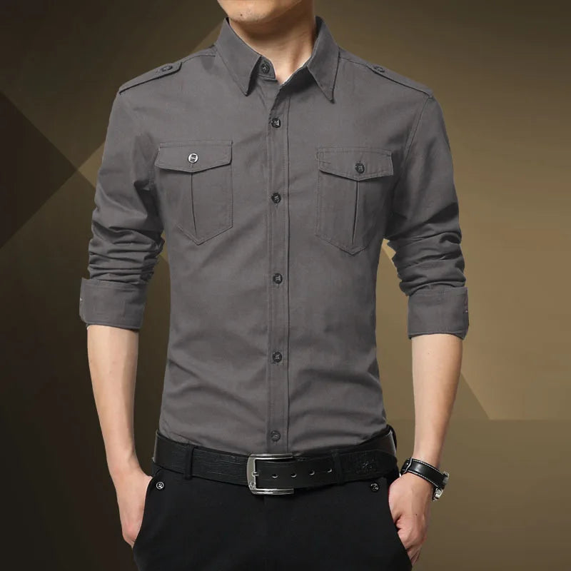 Military Style Dual Pockets Shirt