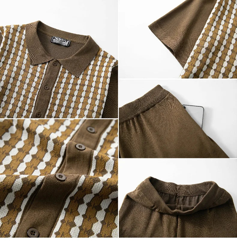 Knitted short-sleeved jacquard two-piece