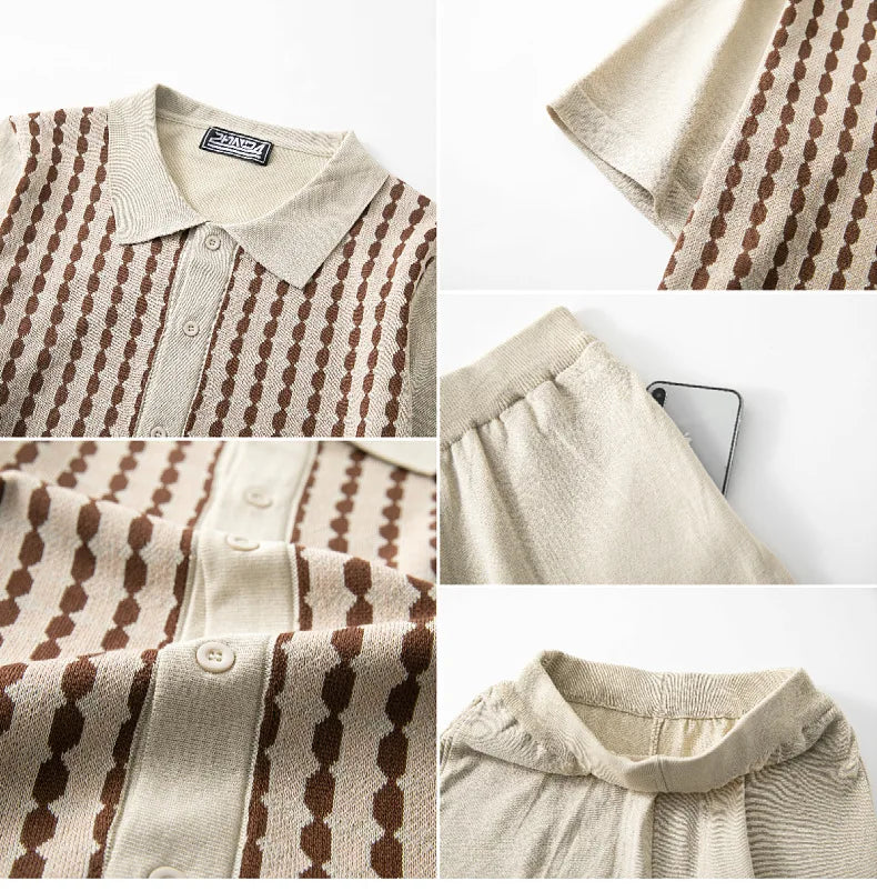 Knitted short-sleeved jacquard two-piece