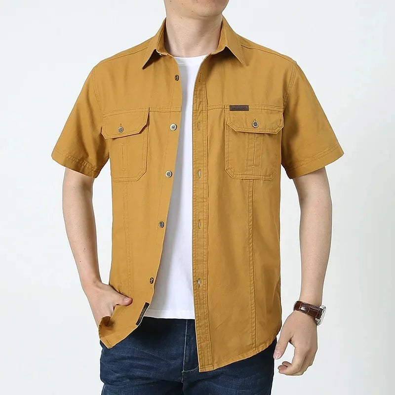 Double Pocket Khaki Short Sleeves Shirt