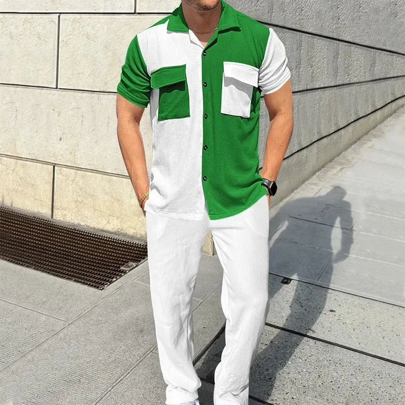 Short Sleeve Shirt And Long Pants Velvet Set