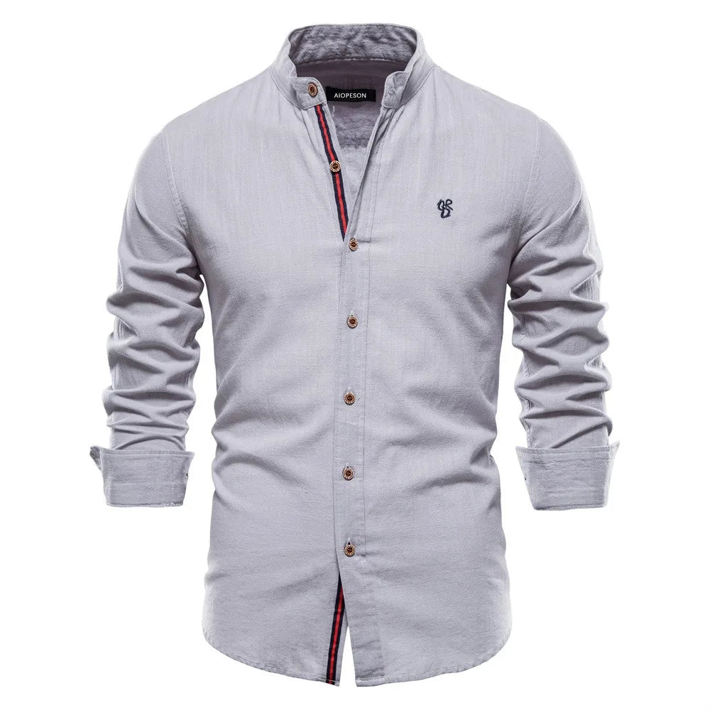 Mandarin Collar Style Linen Shirt