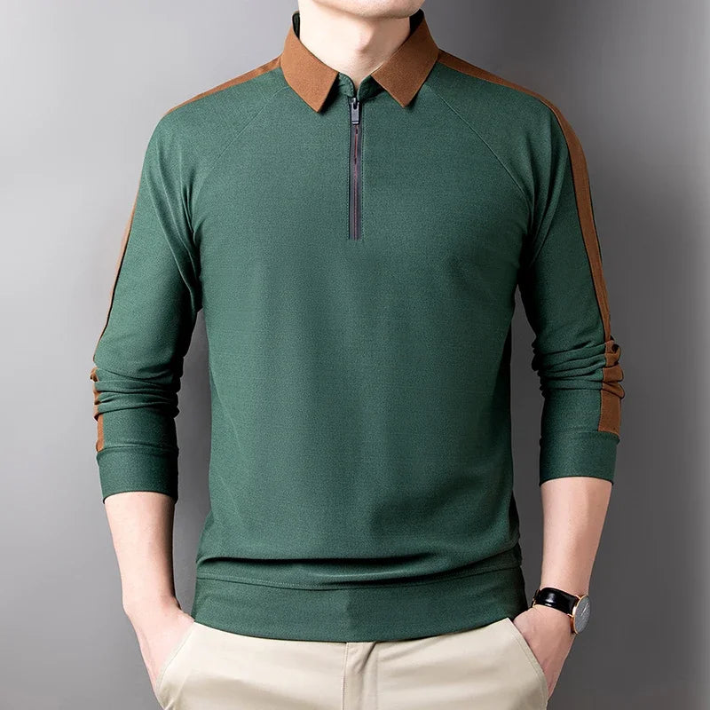 Zipped Closure Polo Long Sleeve T-shirt