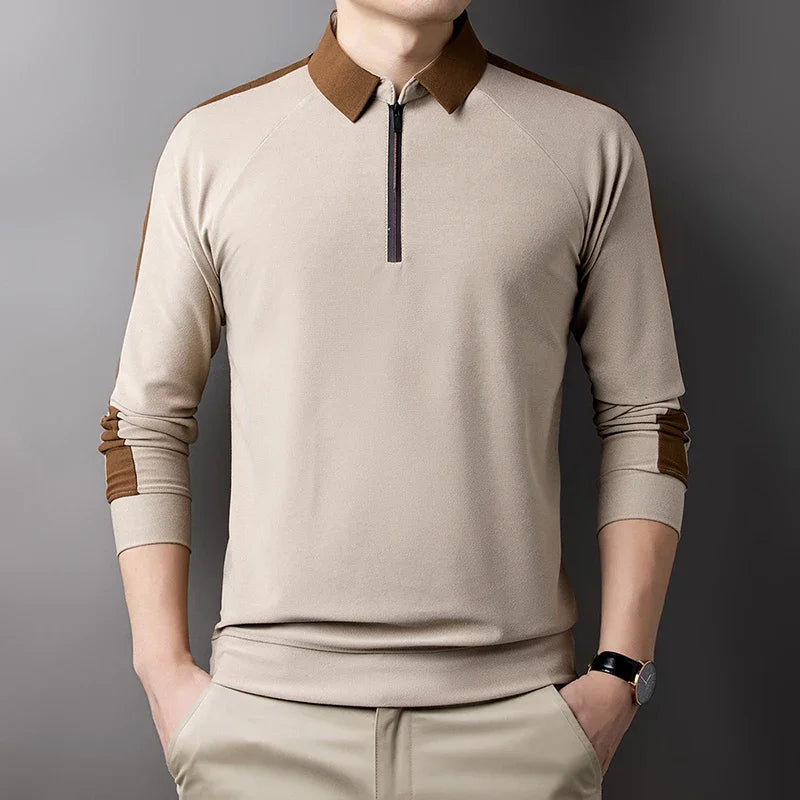 Zipped Closure Polo Long Sleeve T-shirt