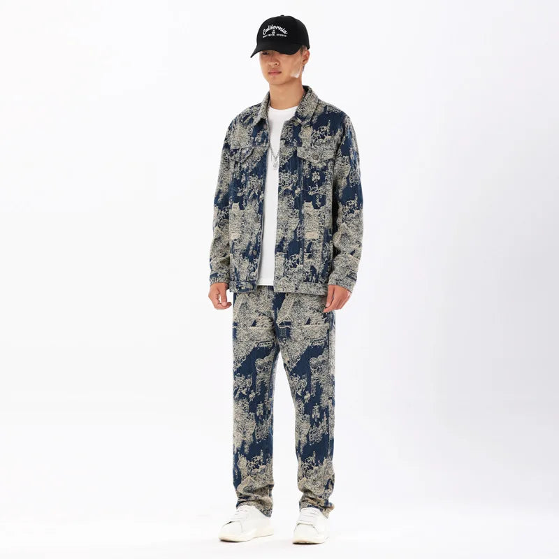 Styled Men's Denim Collar Jacket and Pant