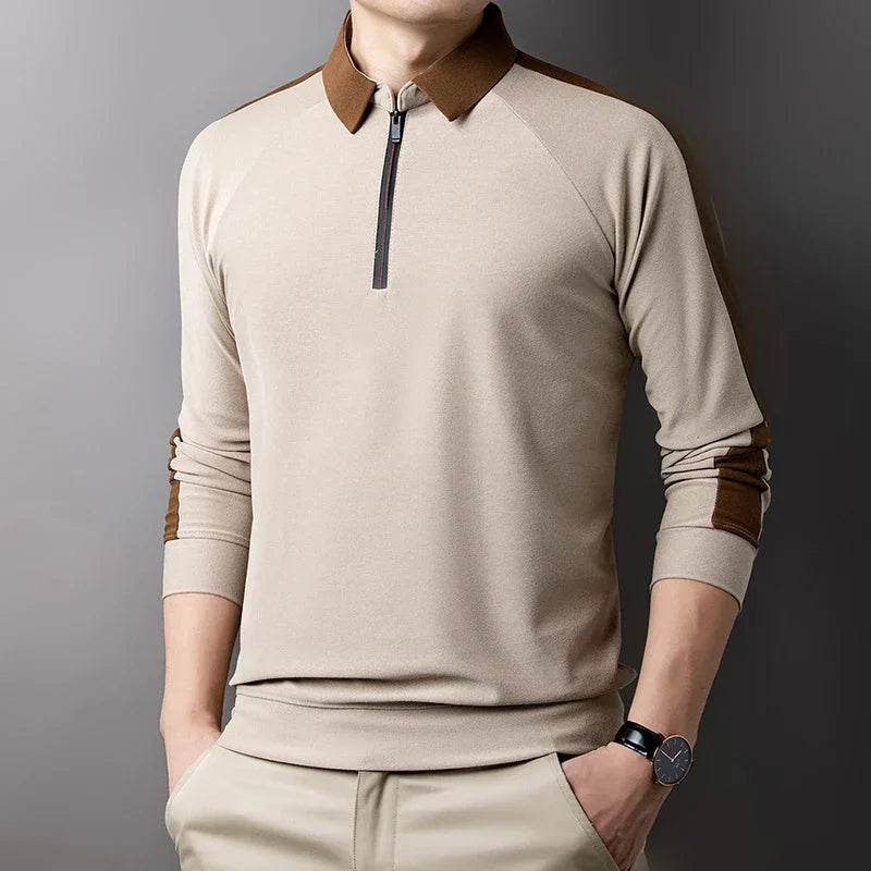 Zipped Closure Polo Long Sleeve T-shirt