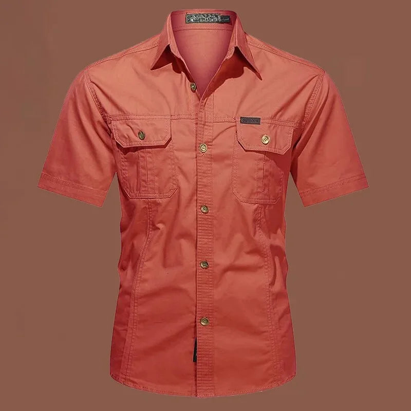 Double Pocket Khaki Short Sleeves Shirt