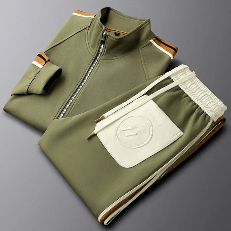 Side Striped Zipped Casual Sports Suit