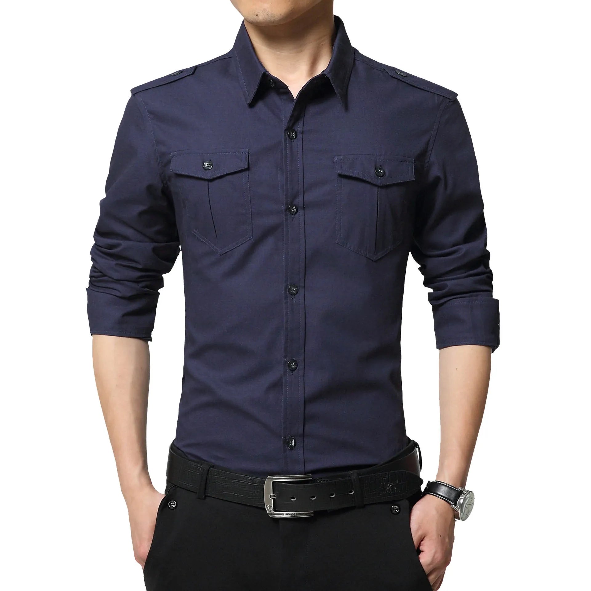 Military Style Dual Pockets Shirt