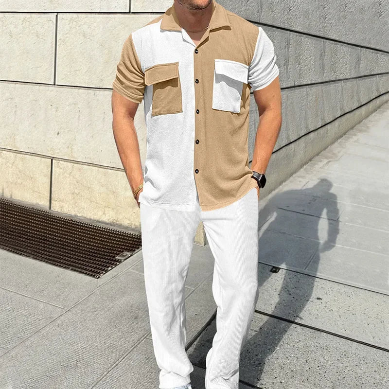 Short Sleeve Shirt And Long Pants Velvet Set