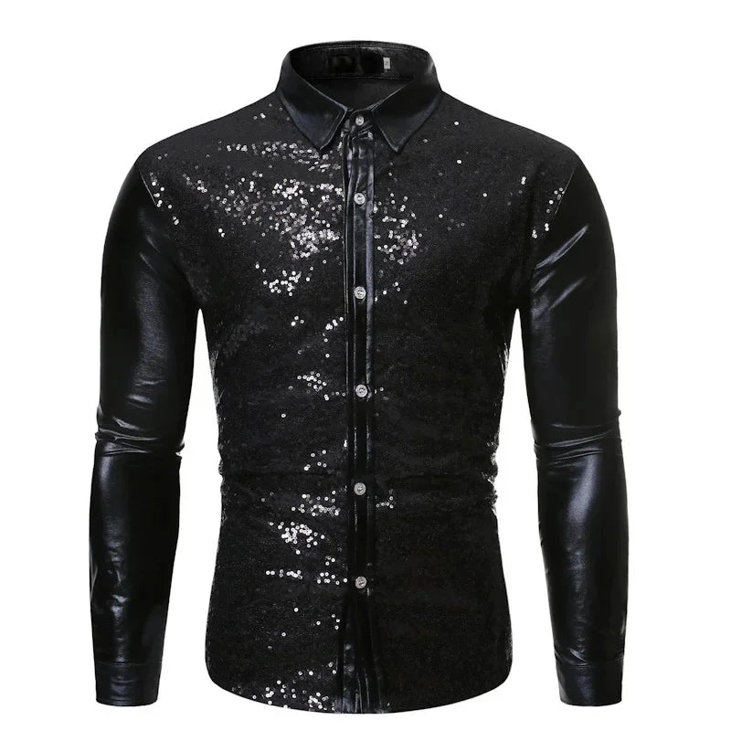 Glittering Golden Embossing Nightclub Shirt