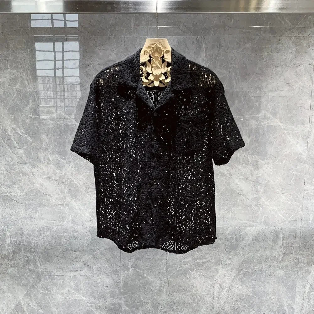 Short Sleeve Hollow Out Casual Shirt
