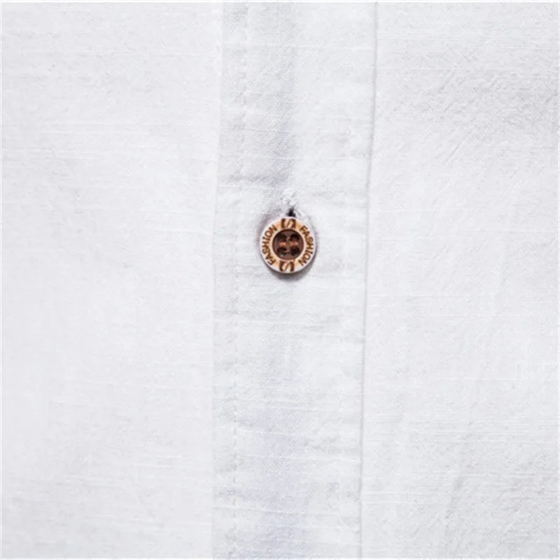 Mandarin Collar Style Linen Shirt