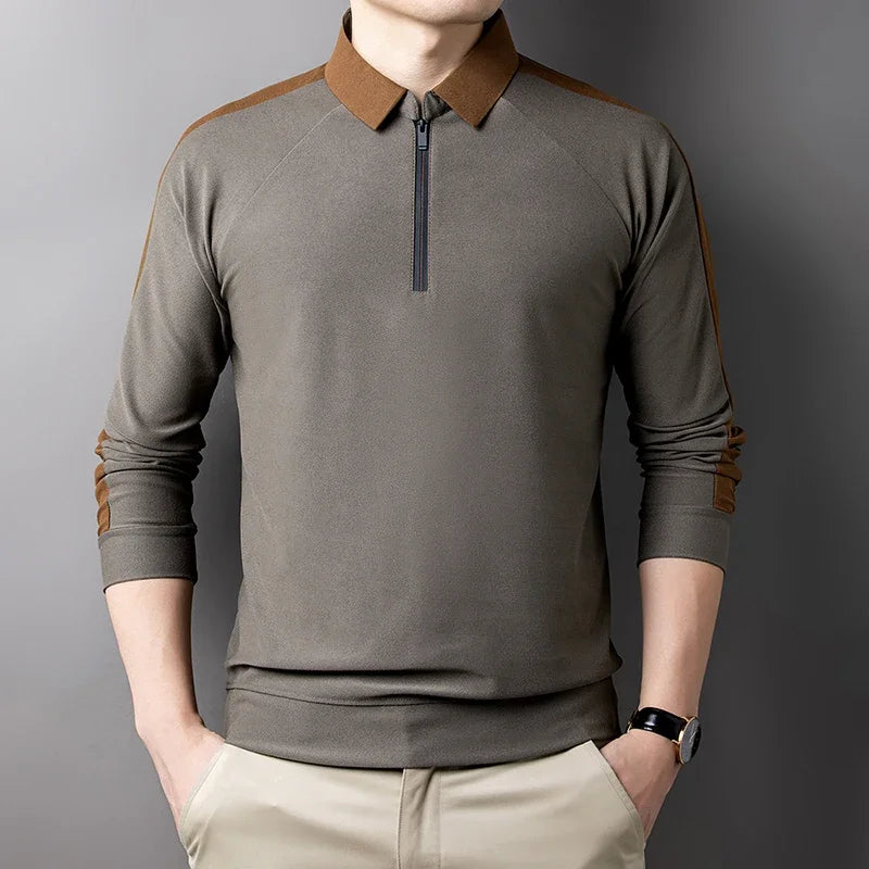 Zipped Closure Polo Long Sleeve T-shirt