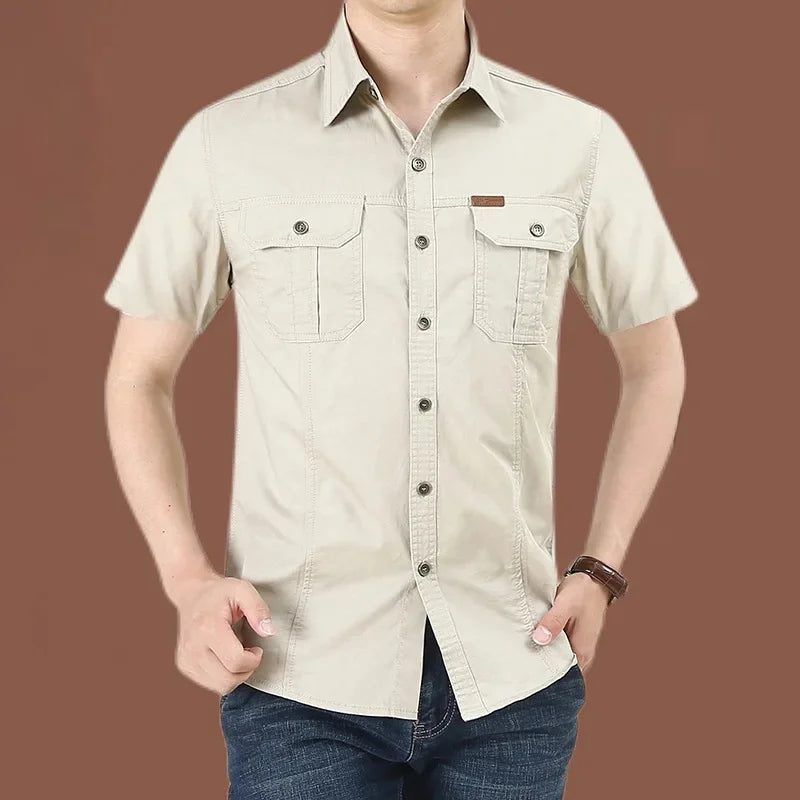Double Pocket Khaki Short Sleeves Shirt