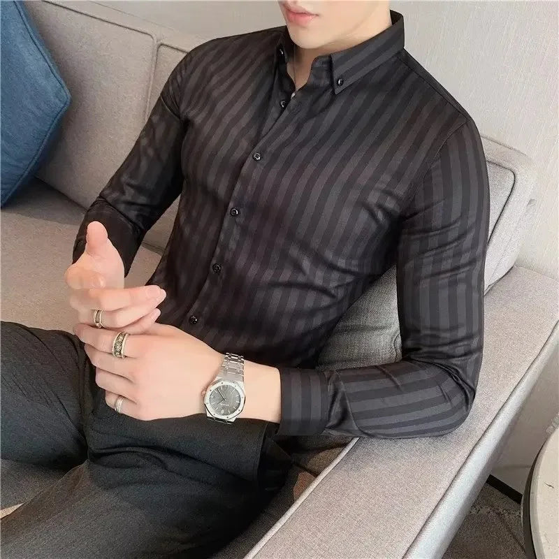 Striped Long Sleeve Slim Fit Shirt