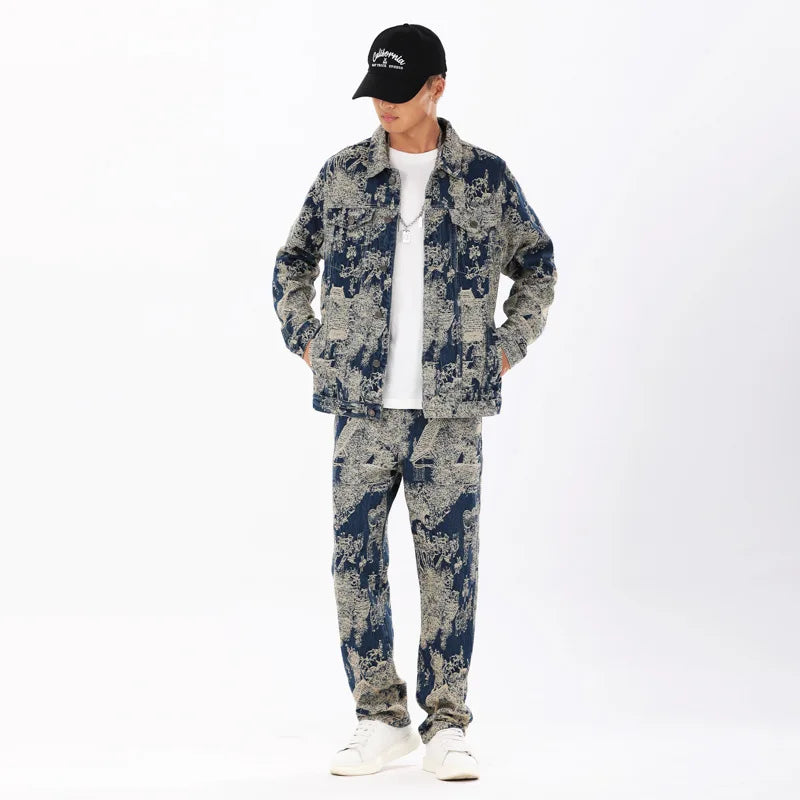 Styled Men's Denim Collar Jacket and Pant