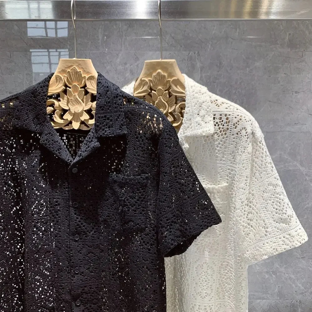 Short Sleeve Hollow Out Casual Shirt