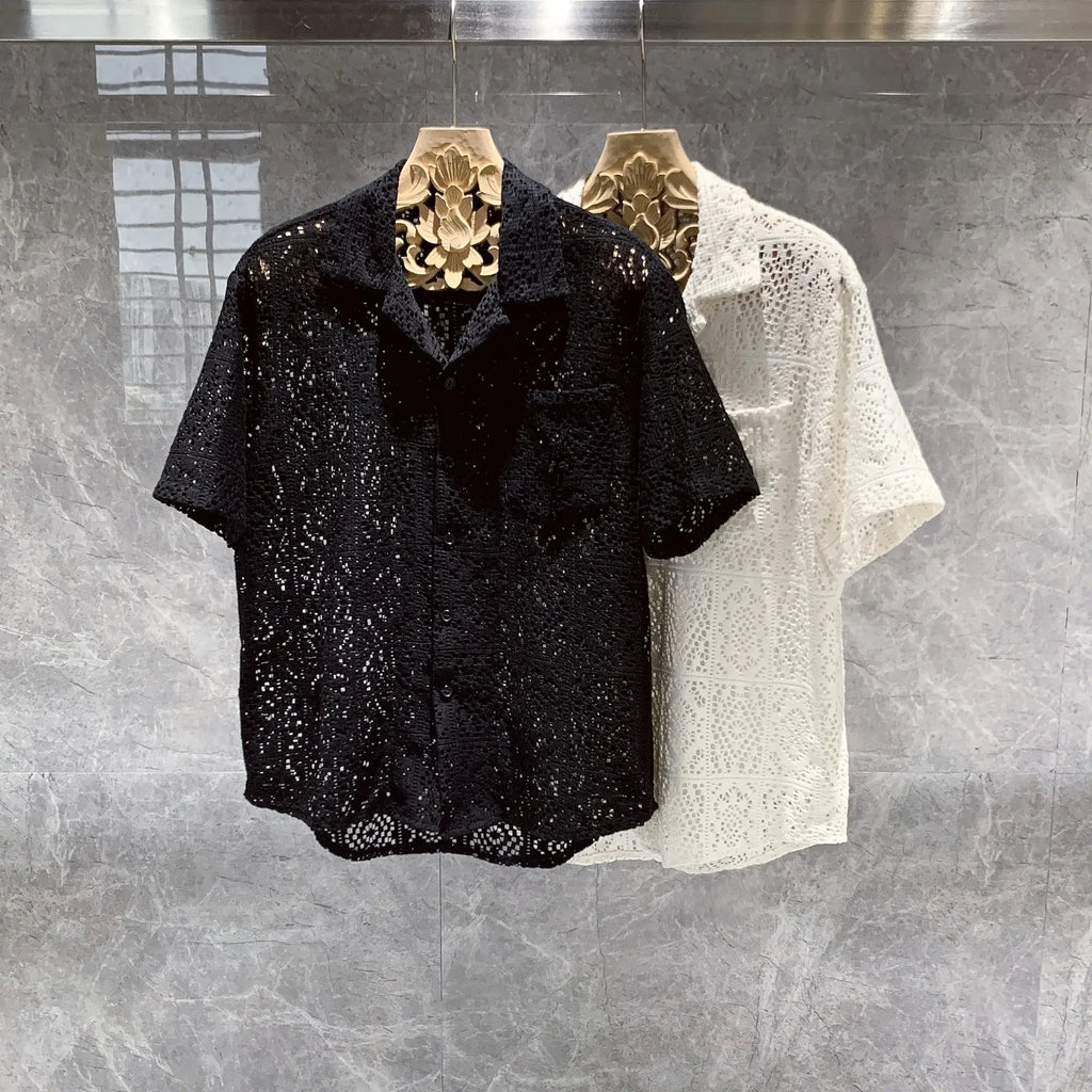 Short Sleeve Hollow Out Casual Shirt