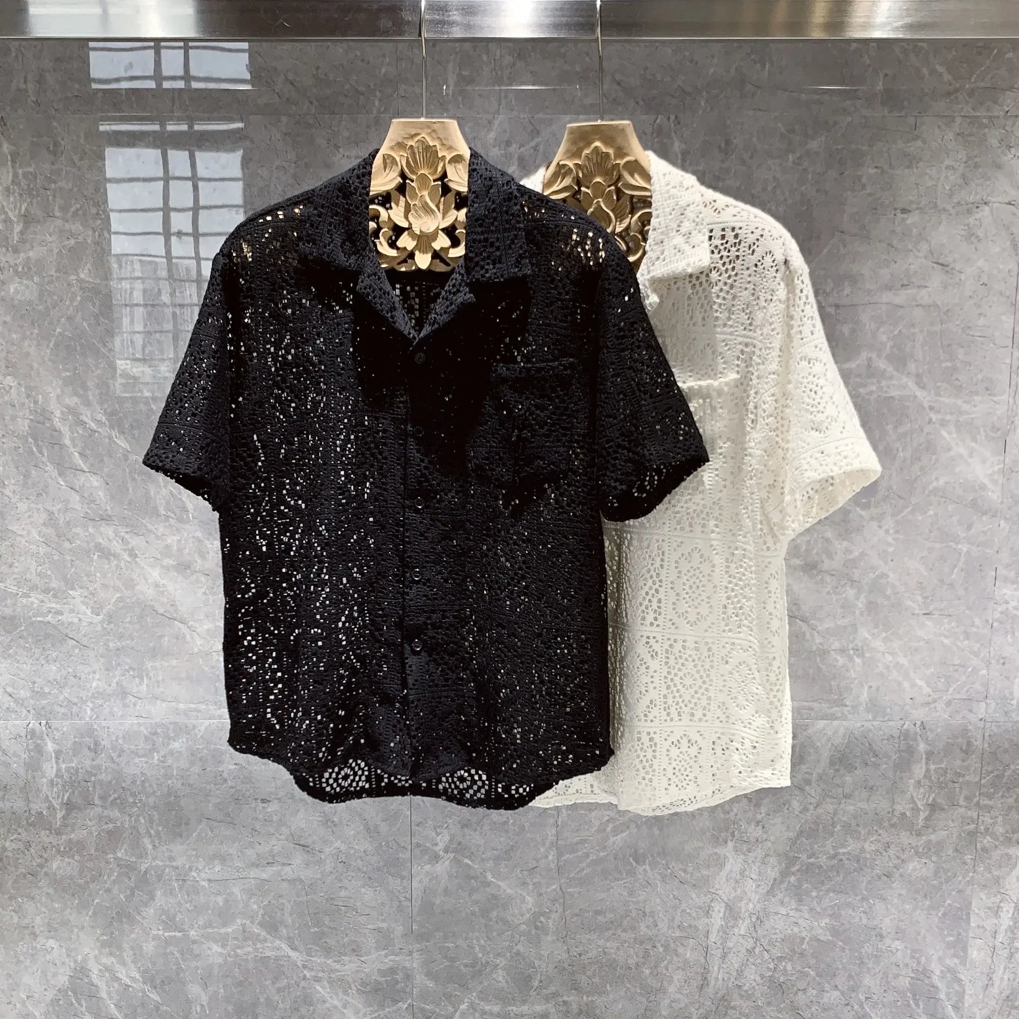 Short Sleeve Hollow Out Casual Shirt