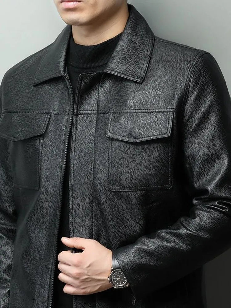 Leather Jacket Double Pocket