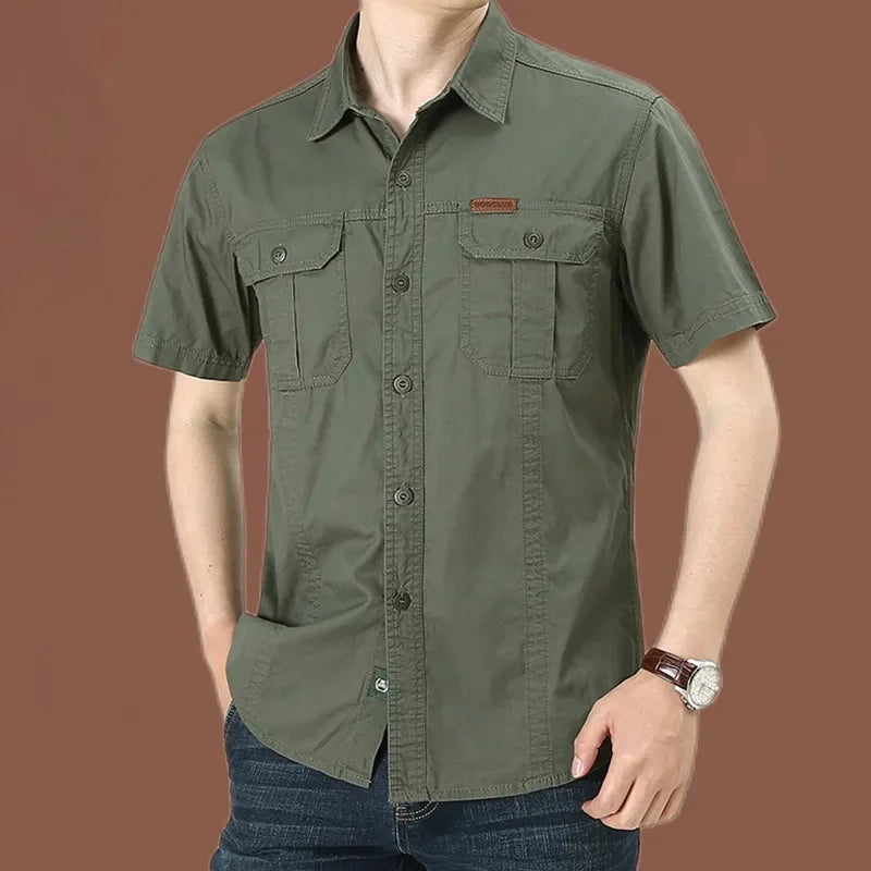 Double Pocket Khaki Short Sleeves Shirt