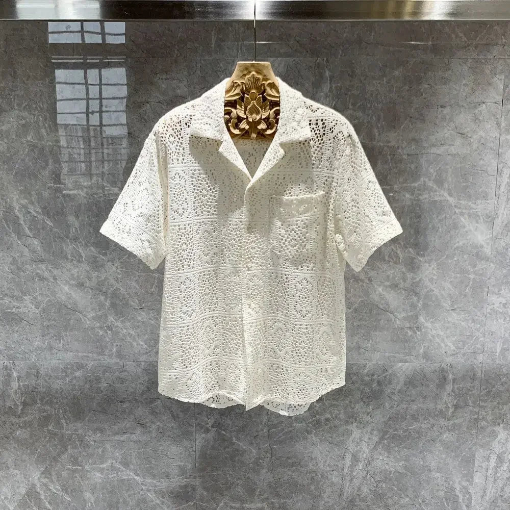 Short Sleeve Hollow Out Casual Shirt