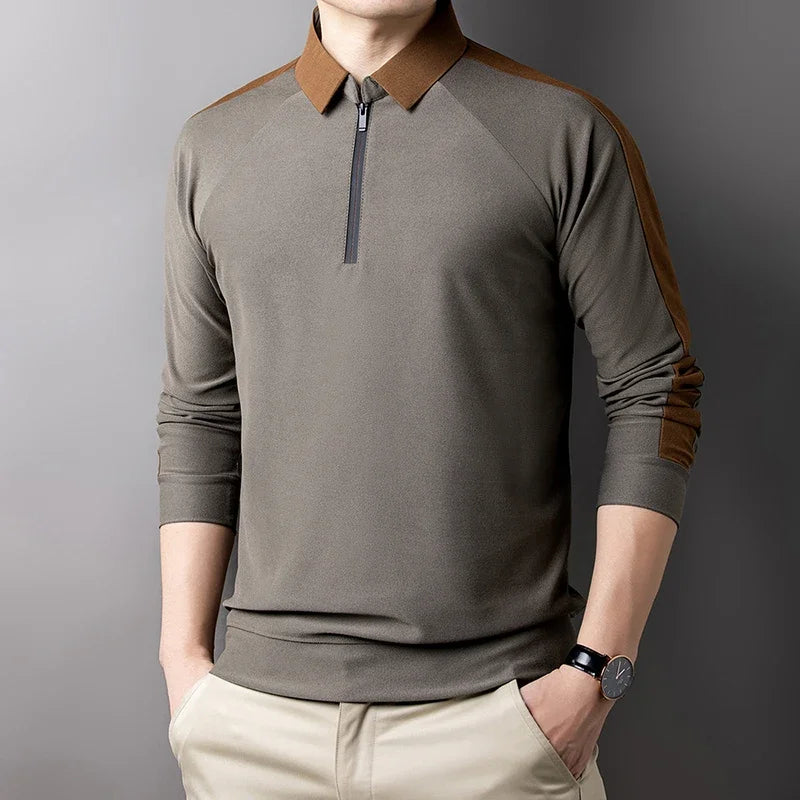 Zipped Closure Polo Long Sleeve T-shirt
