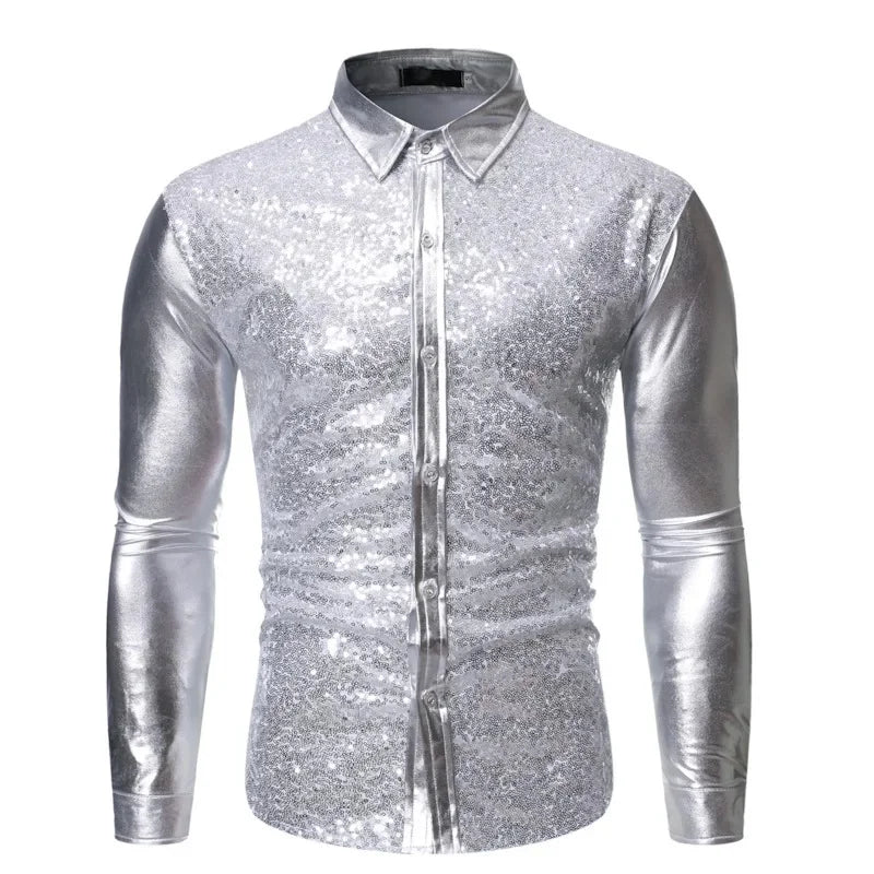 Glittering Golden Embossing Nightclub Shirt