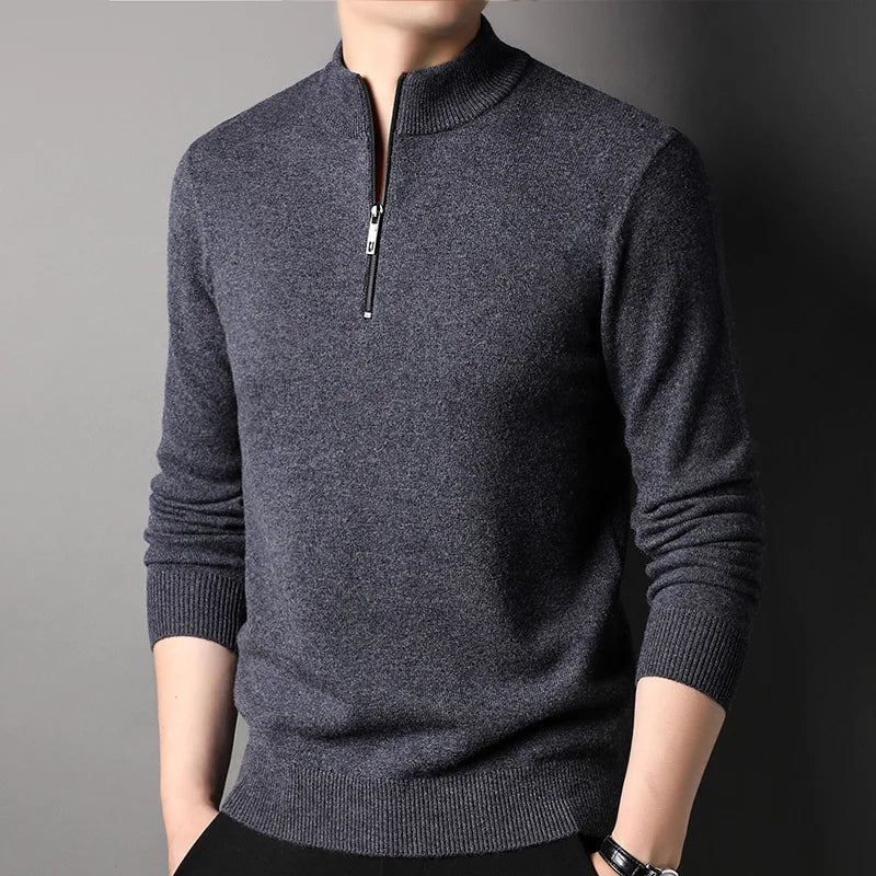 Solid Color Mock Collar Sweatshirt