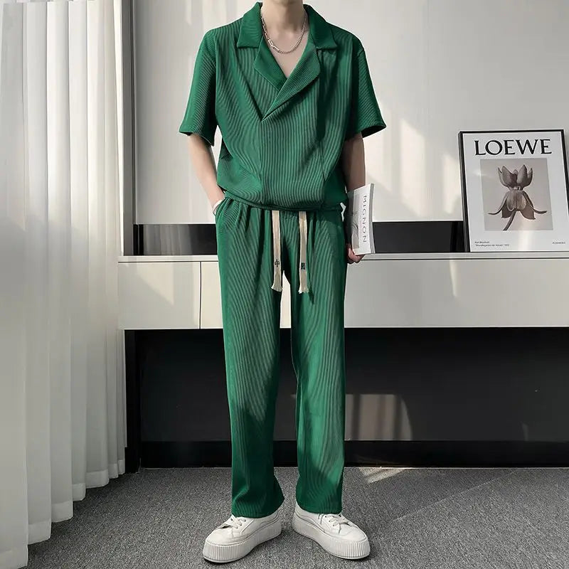 2pcs Suits Casual Ice Silk Set